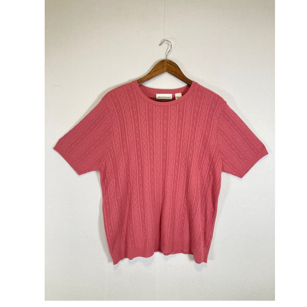 Grannycore Alfred Dunner Women Large Pink Short‎ Sleeve Cable Knit Sweater Top